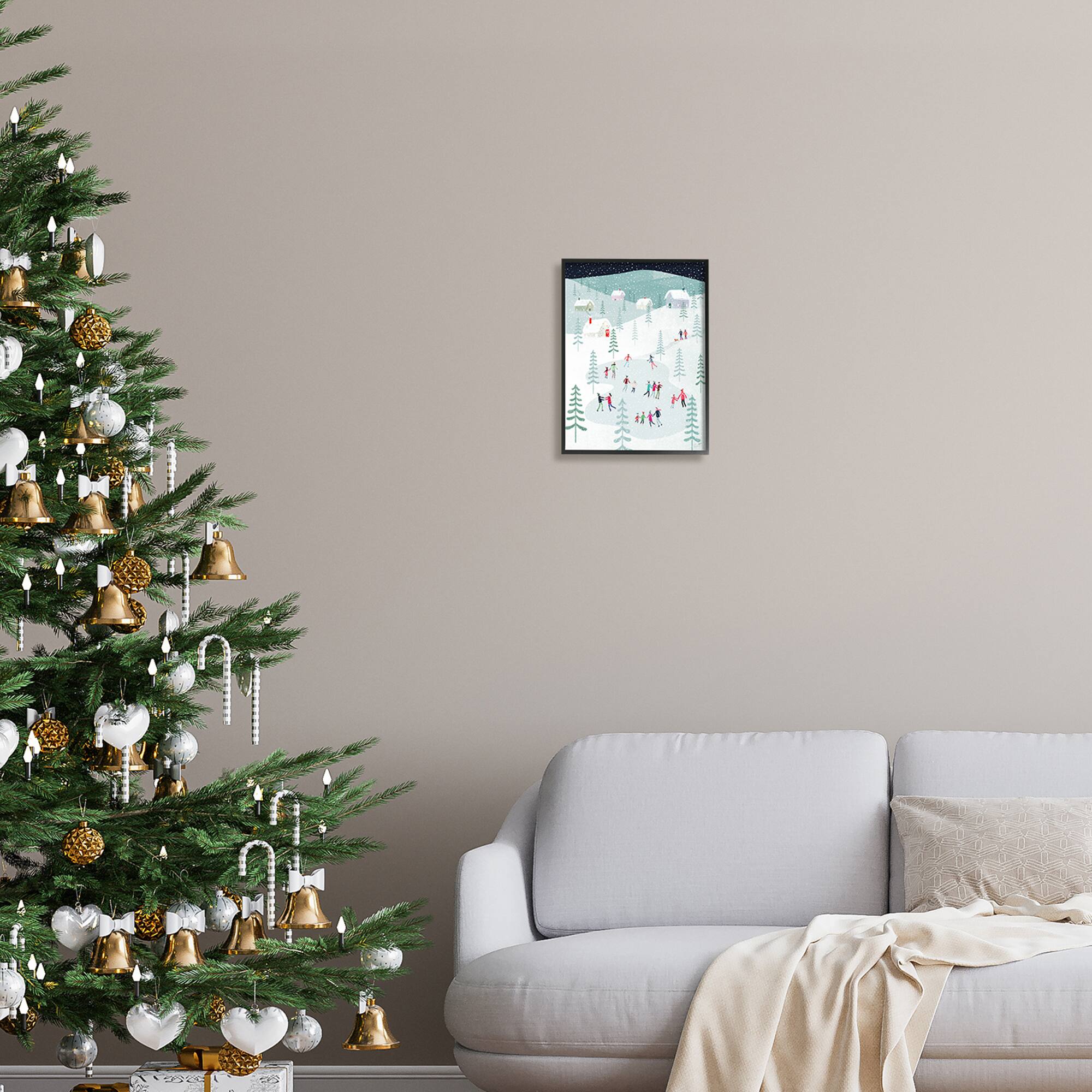 Stupell Industries Ice Skating Families Snowfall Framed Giclee Art